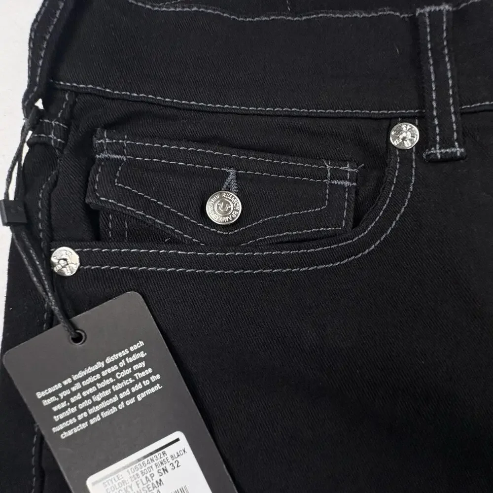 True Religion Ricky Jeans Mens 34x31 Black Relaxed Straight Stretch Denim Rinse